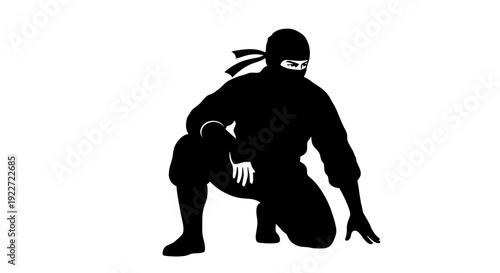 Ninja in Black Silhouette Crouching.