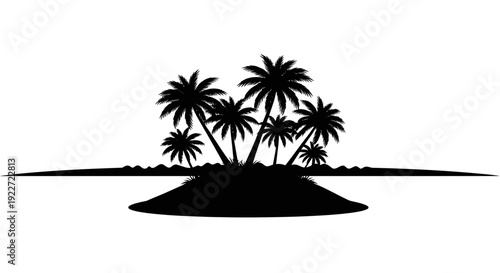 Tropical Island with Palm Trees Silhouette.