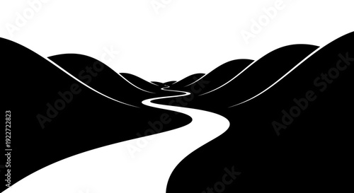 Black and white road landscape.