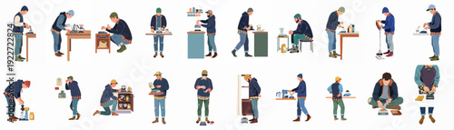 Artisanal Coffee Preparation Process: Men Engaged in Brewing, Grinding, and Weighing Beans for Quality Craft Beverage at Home or Cafe