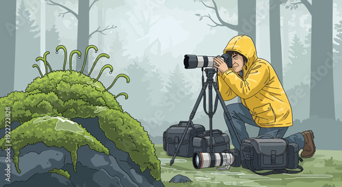 Wildlife photographer capturing a unique mossy creature in its natural habitat.