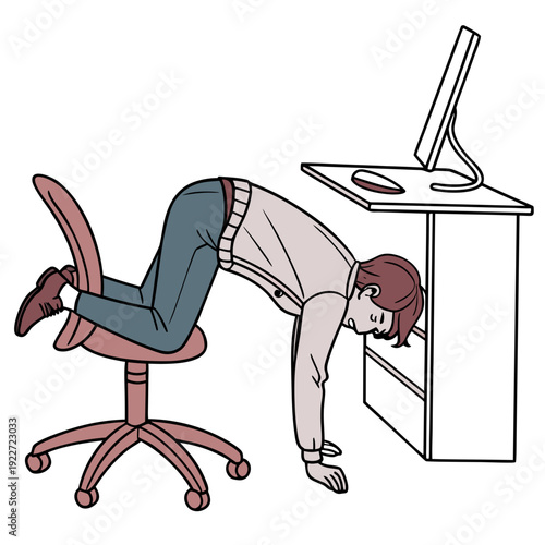 A man is doing a bridge exercise at his desk