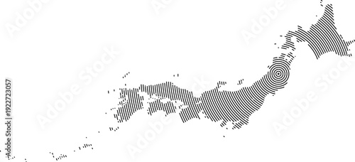 Modern vector Japanese map. Japan country territory map illustration with geometry round line pattern shape
