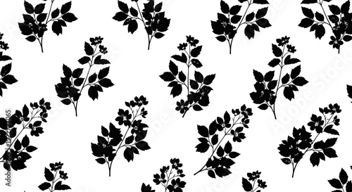 Black leaf silhouettes on white background.