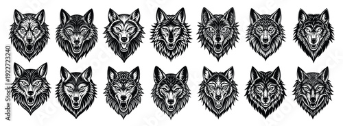 flat angry wolf head illustration design bundle