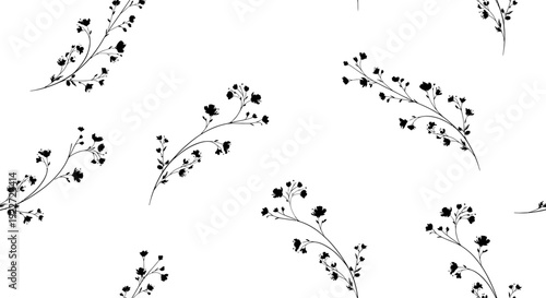 Black floral pattern on white background.