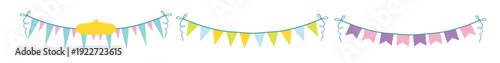 colorful garlands set party flags on rope illustration