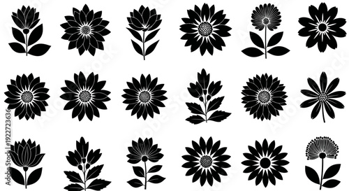 Collection of various flower silhouettes.