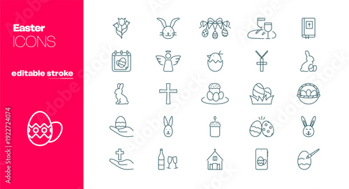 Easter icons set, editable stroke. Vector line icons Easter, possibility to change, EPS 10