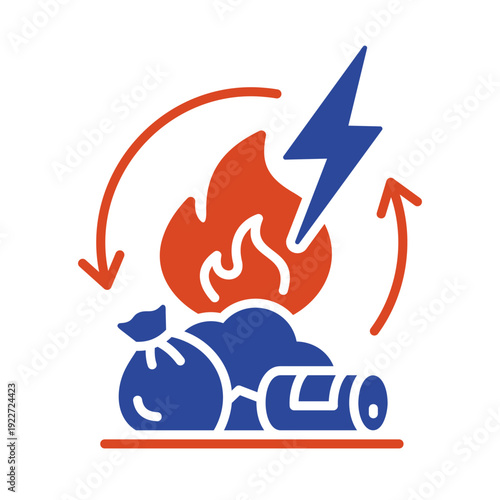 Waste to energy conversion outline vector icon