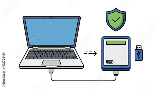 Secure data transfer process between laptop and external hard drive ensuring safe backup and protection of important files