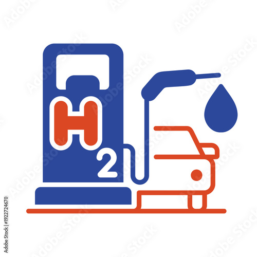 Hydrogen refueling station with car outline vector icon