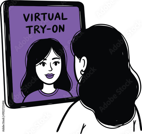 Virtual Try-On Technology Illustration for Online Shopping and Beauty Apps Concepts