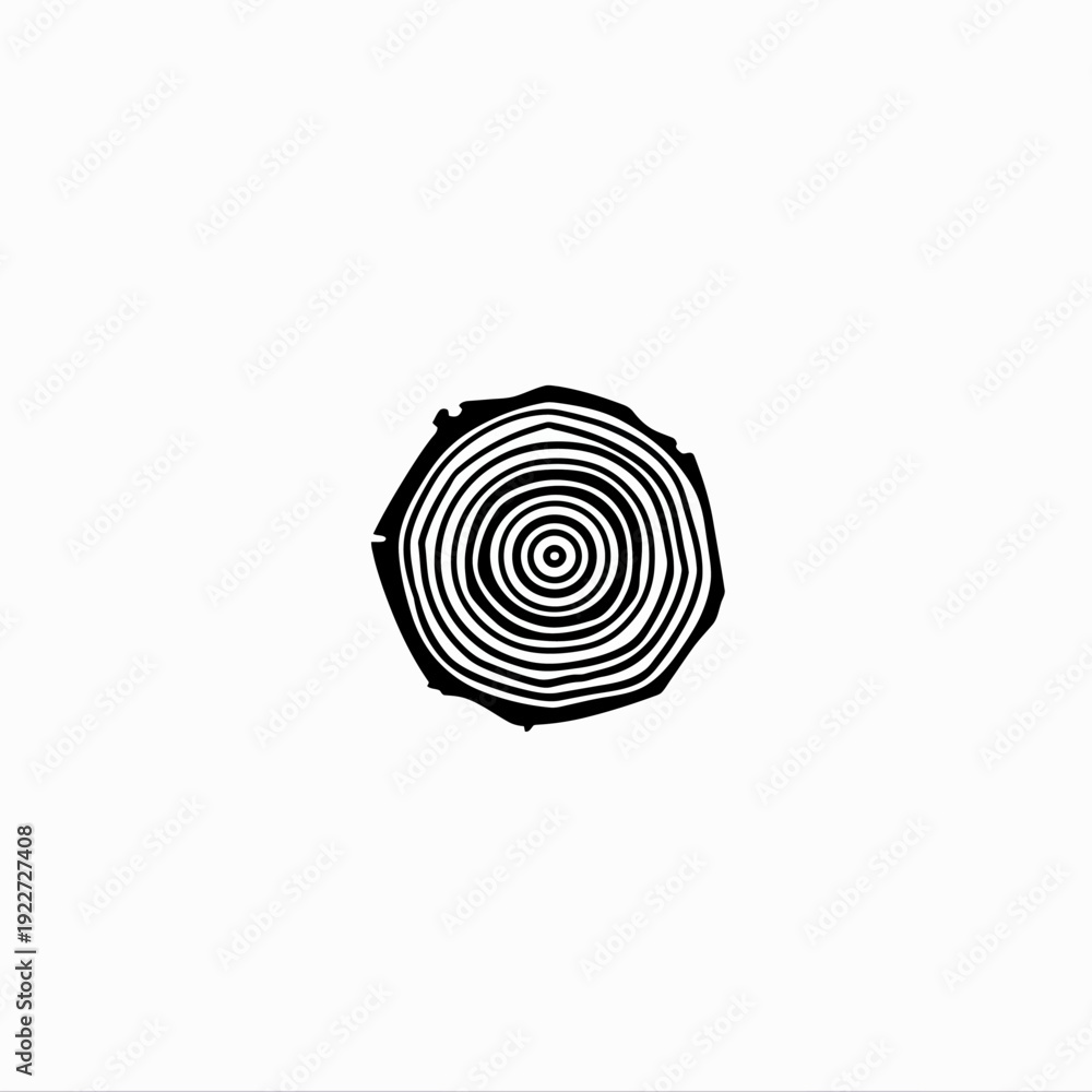 Fototapeta premium Abstract wood log cross-section illustration with detailed annual growth rings. Simple black and white graphic design element.