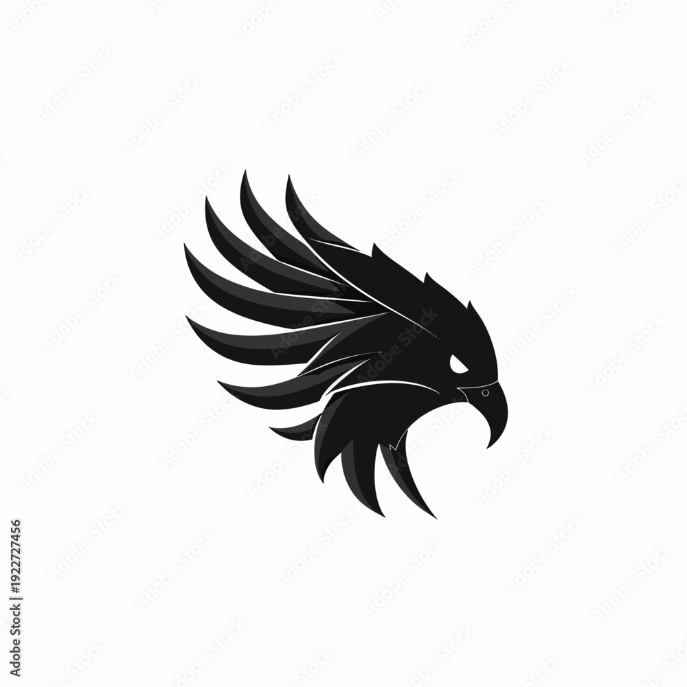 Obraz premium Powerful black eagle head profile vector illustration, majestic bird mascot graphic, fierce predatory symbol design