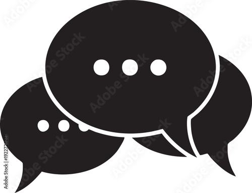 Black speech bubble icon set. Includes 2 chat bubbles. Created in solid style with black and white palette