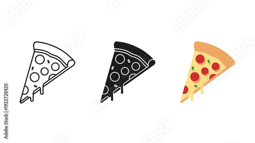 Three slices of pizza in different illustration styles Vector
