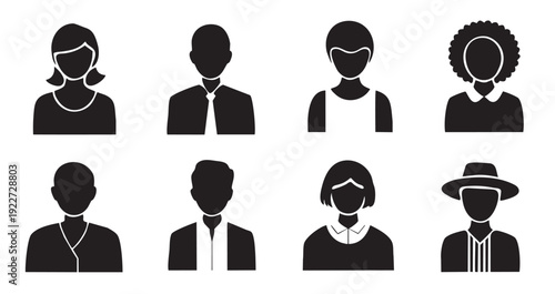 eight diverse user profile icons male female hat hair