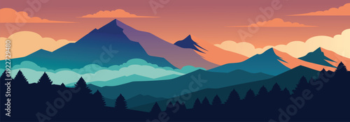 mountains under a cloudy sky with lush trees prominently