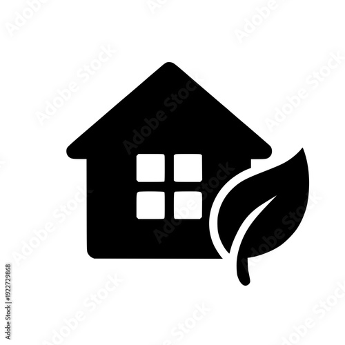 Modern symbol combining house and leaf for eco-friendly living representation