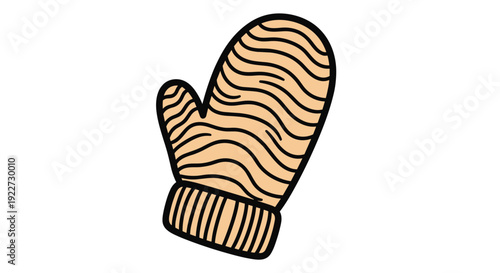 Cozy winter mitten with a wavy pattern and ribbed cuff depicted in a simple and clean cartoon style for cold weather themes.