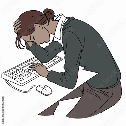 A woman is frustrated while sitting at her computer