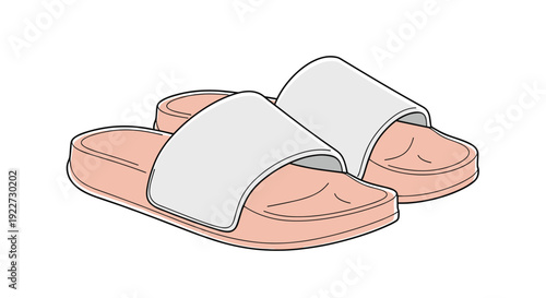 Pair of comfortable peach colored slide sandals with white straps shown in a clean and simple vector illustration style.