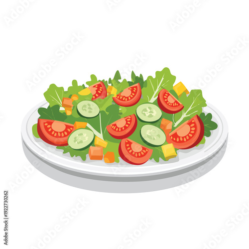 Fresh vegetable salad on a white plate isolated