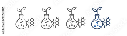 
outline icon set biotech with glass, plant and molecule design