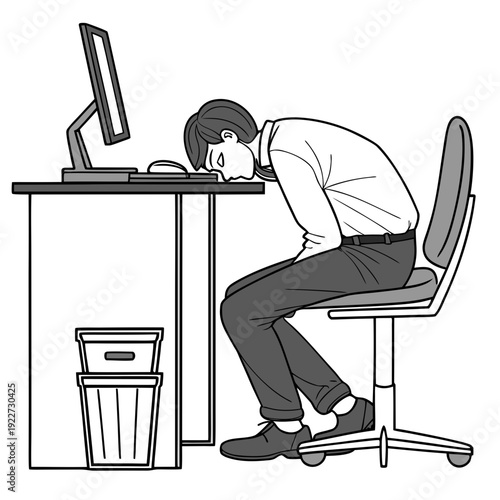 Man sitting at desk with his head down