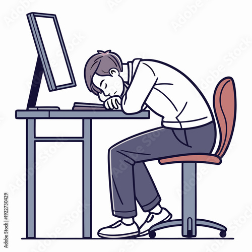 Man sitting at desk sleeping on computer