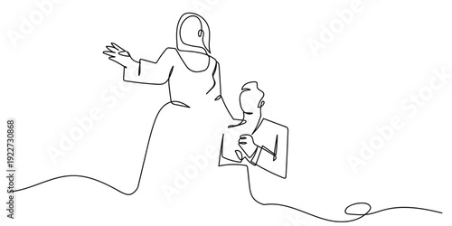 One line drawing, Continuous single line: An actor is performing on stage. Editable stroke.