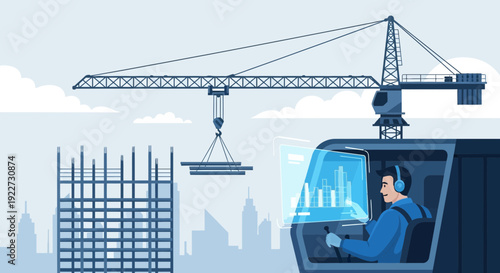 Crane operator working at a construction site.