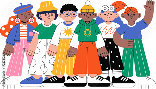 Very beautiful smiling kids characters in modern flat design style, diverse children illustration isolated on background expressing unity, happiness, and inclusive education concept.