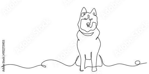 One line drawing, continuous single line, Siberian Husky. Editable stroke.
