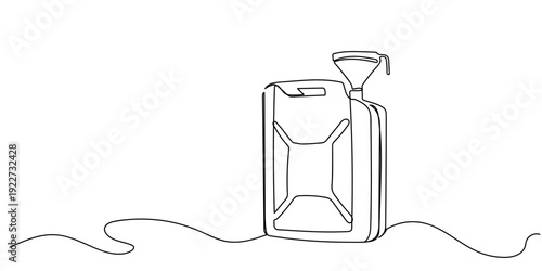 One line drawing. Continuous single line. Oil gallon container for filling cars. Editable stroke.