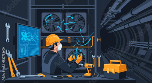 Skilled Technician Performing Maintenance on Industrial Equipment.