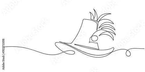 One line drawing. Continuous single line. Fancy top hat. Editable stroke.