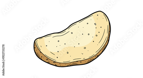 Realistic illustration of a single slice of raw potato with skin isolated on a white background for food and cooking related projects.