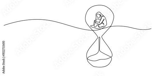 Continuous single line people trapped in the hourglass business concept. Editable stroke.