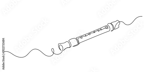 Continuous single line of a wooden flute. Editable stroke.