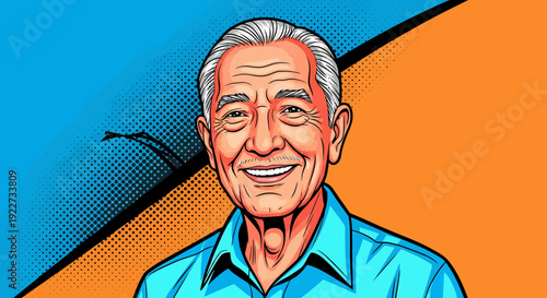 Smiling elderly man portrait with pop art style background