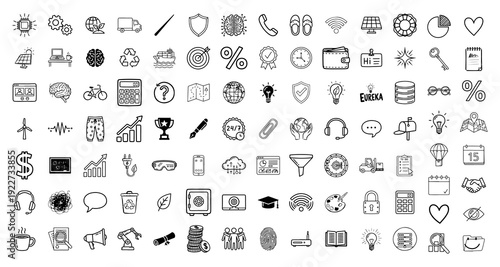 Industrial and Environmental Green Energy Doodles, Vector Set