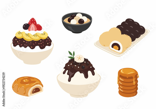 Flat Illustration Delicious Korean Dessert Food and Drink Collection