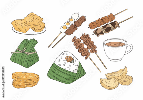 Handdrawn Detailed Indonesian Traditional Snack Food Culinary Illustration
