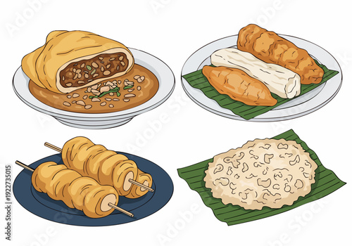 Handdrawn Delicious Traditional Indonesian Snack Food with Details Illustration