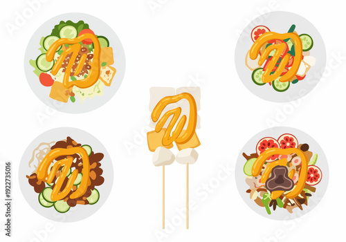 Colorful Flatlay Tahu Gimbal Semarangan Indonesian Street Food Illustration