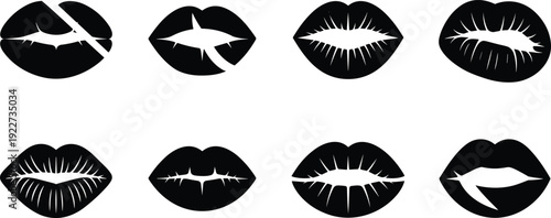 Lips Silhouette Icon Set, Kiss and Mouth Shape Vector Collection for Beauty, Makeup and Fashion Design