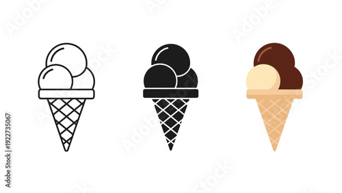 Three ice cream cones with different flavors and colors Vector