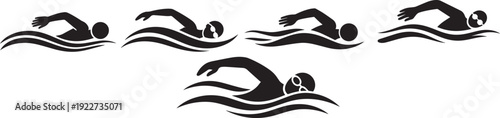 Swimming Freestyle Icon Set  Swimmer Silhouette Vector